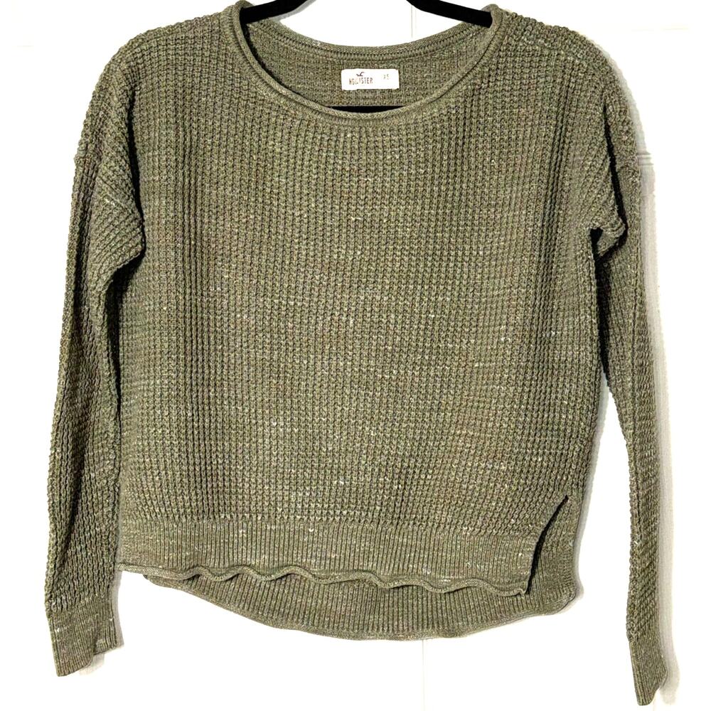 Hollister‎ Green Waffle Knit Pullover Sweater Womens Size XS Long Sleeve